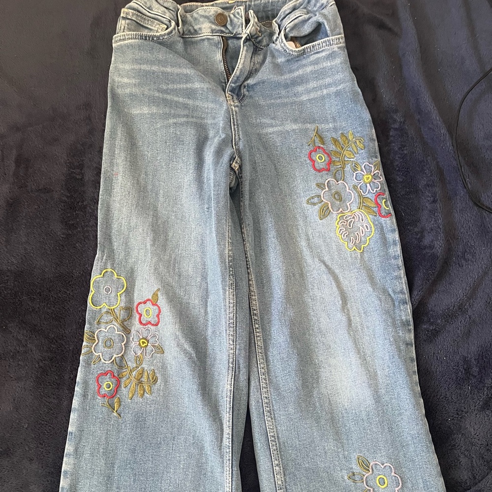Boden Blue Floral Embroidered Kids Jeans